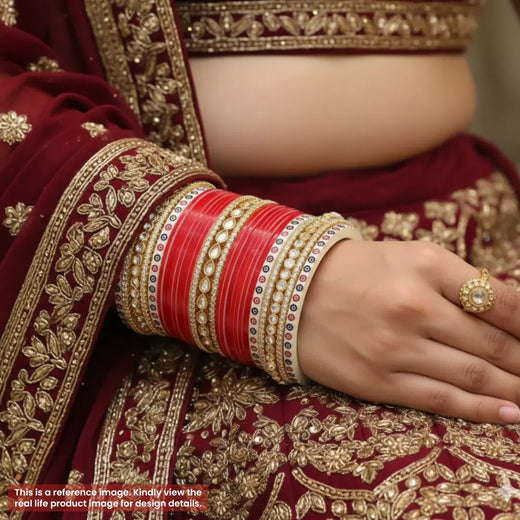 Pure Pearl Shimmer Kundan Diamond Red Chooda  - Ships Immediately