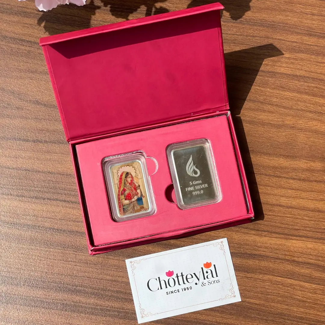 Raja Rani, UV Printed, Bar Shape, Set of 2 (5 Grams Each), 999 Purity Silver Coin - Ready To Ship