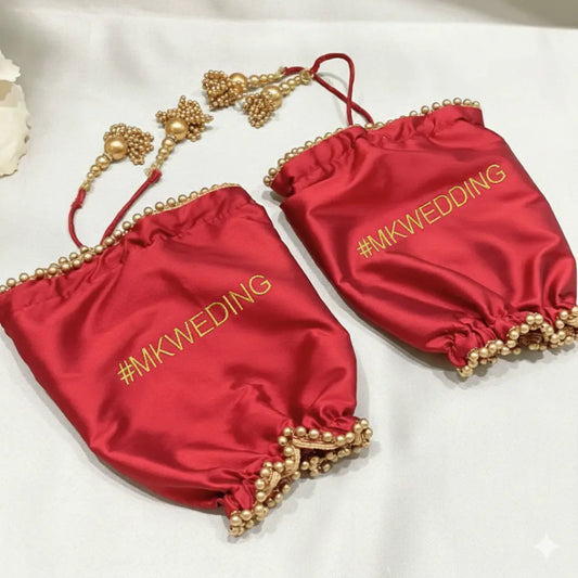 Parineeti With Pearl Beads Red Chooda Cover – Personalized Date/Hashtag | Chotteylal and Sons