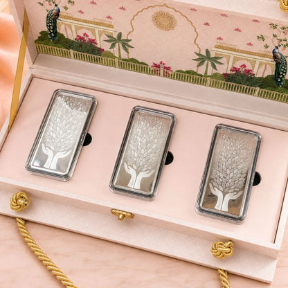 Leaf in Hand 200 gm Premium Banyan Tree 999 Pure Silver Bar with Elegant Gift Box