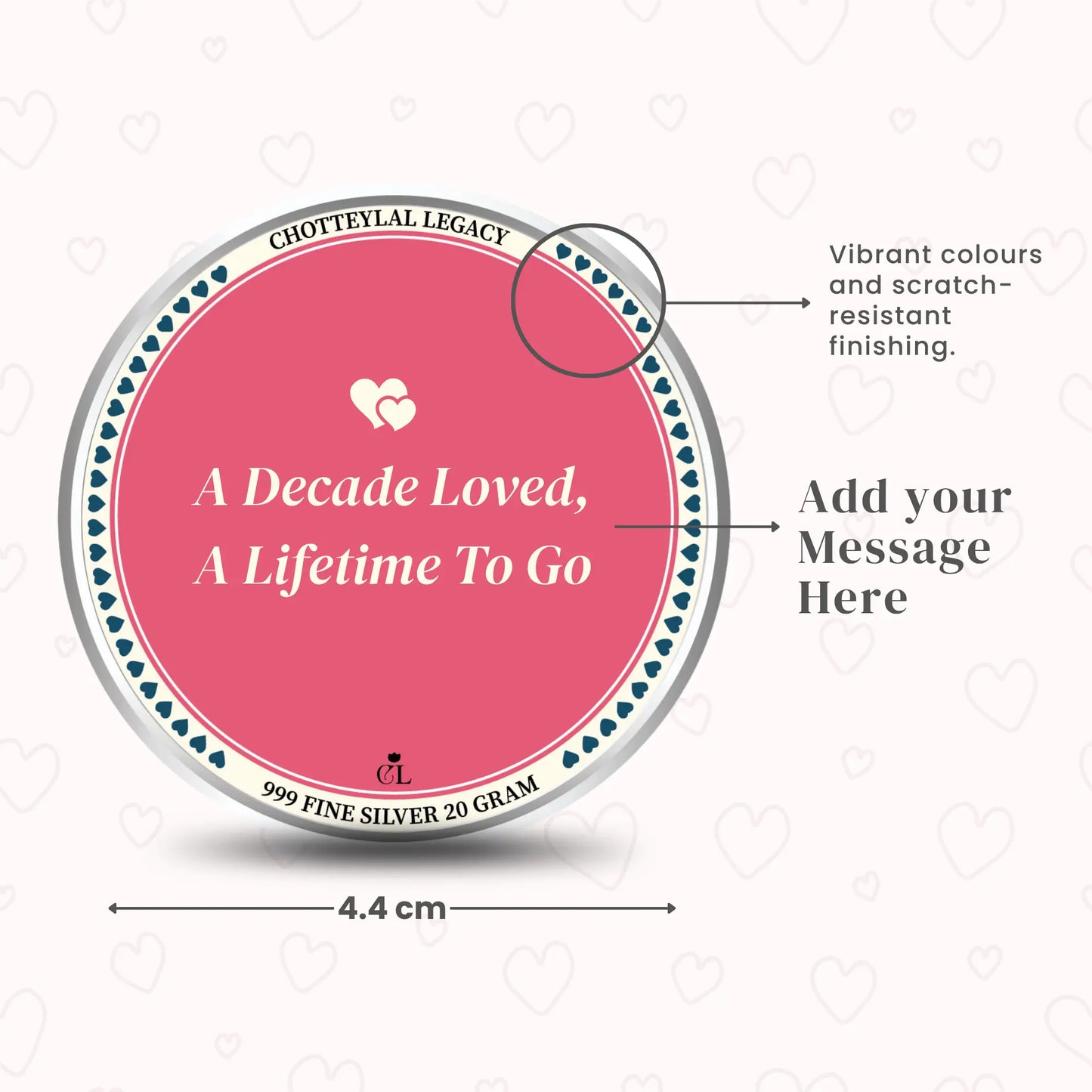 Retro Hearts 10th Anniversary Silver Coin - Add Special Message