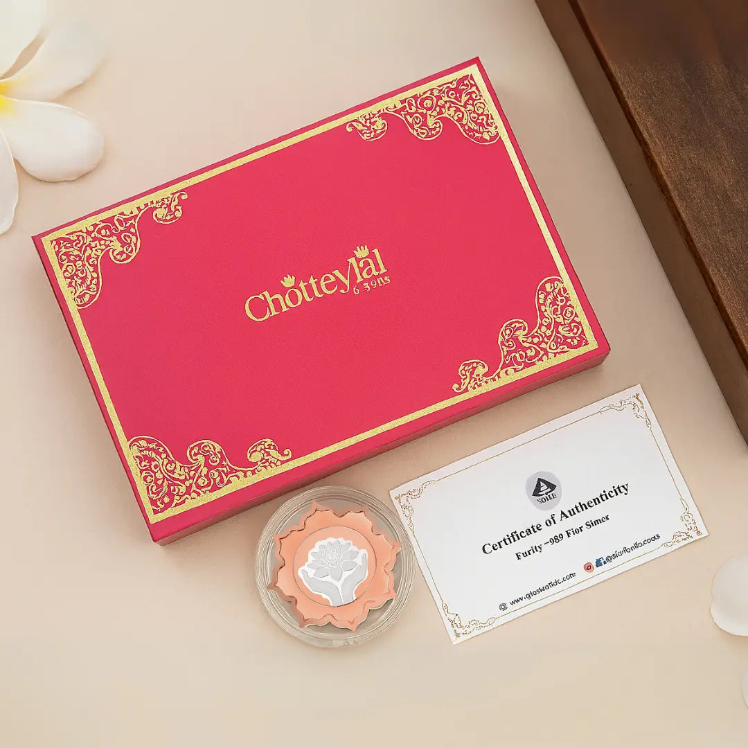 Lotus In Hand, Rose Gold Finish, Lotus Shape, Single (5 Gram), 999 Purity Silver Coin - Ready To Ship