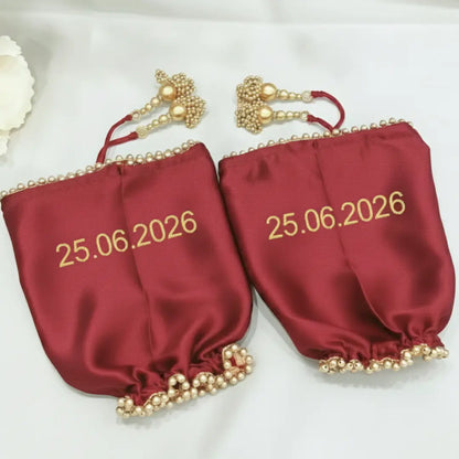 Parineeti With Pearl Beads Maroon Chooda Cover – Personalized Date/Hashtag | Chotteylal and Sons