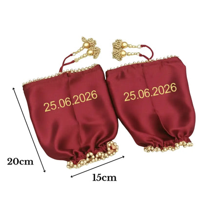 Parineeti With Pearl Beads Maroon Chooda Cover – Personalized Date/Hashtag | Chotteylal and Sons