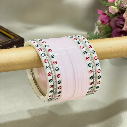 Minimalist White Bridal Chooda With AD Bangles Dulhan Chura Set