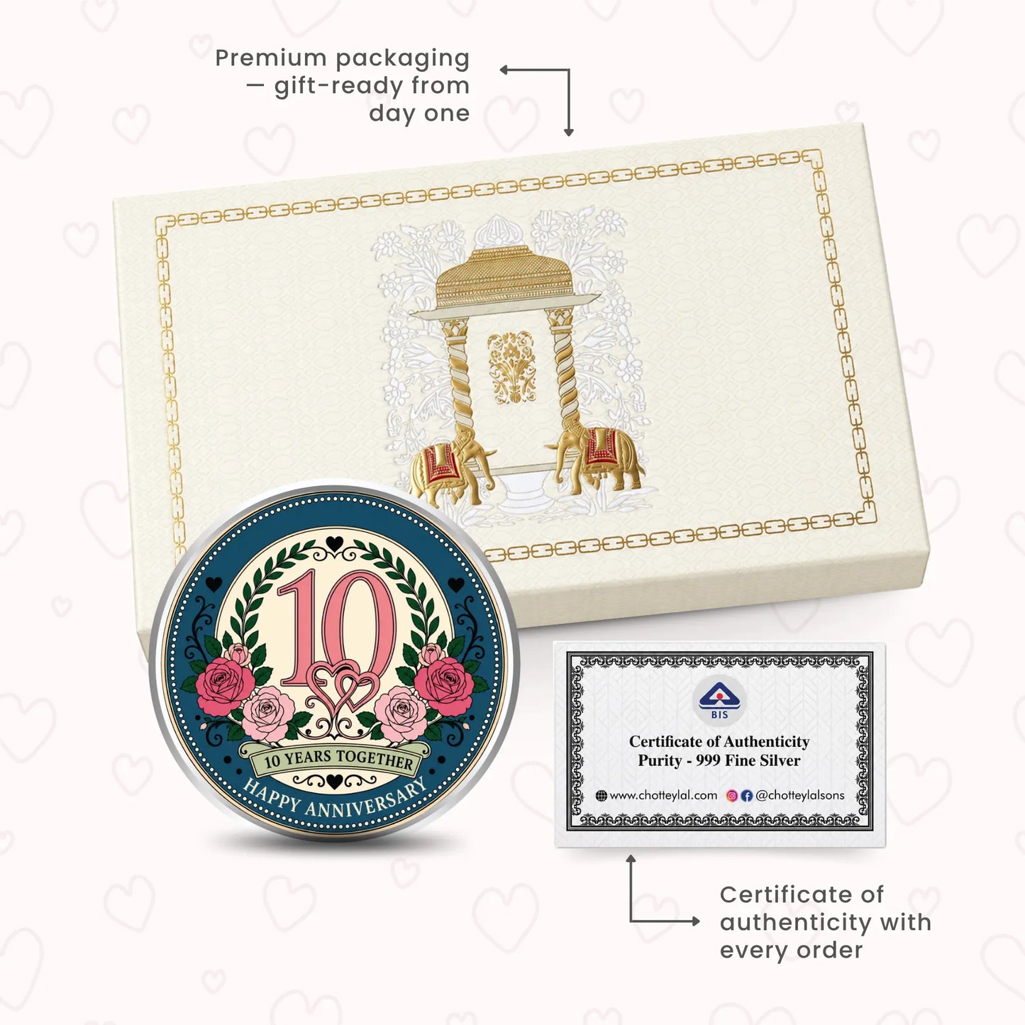 Retro Hearts 10th Anniversary Silver Coin - Add Special Message