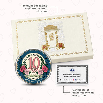 Retro Hearts 10th Anniversary Silver Coin - Add Special Message