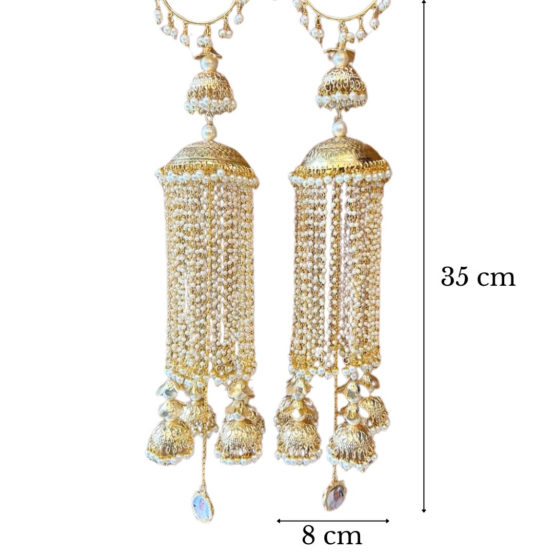 Golden Sleek Dome With Jhumkis Bridal Kaleera - Customizable With Unique Charms