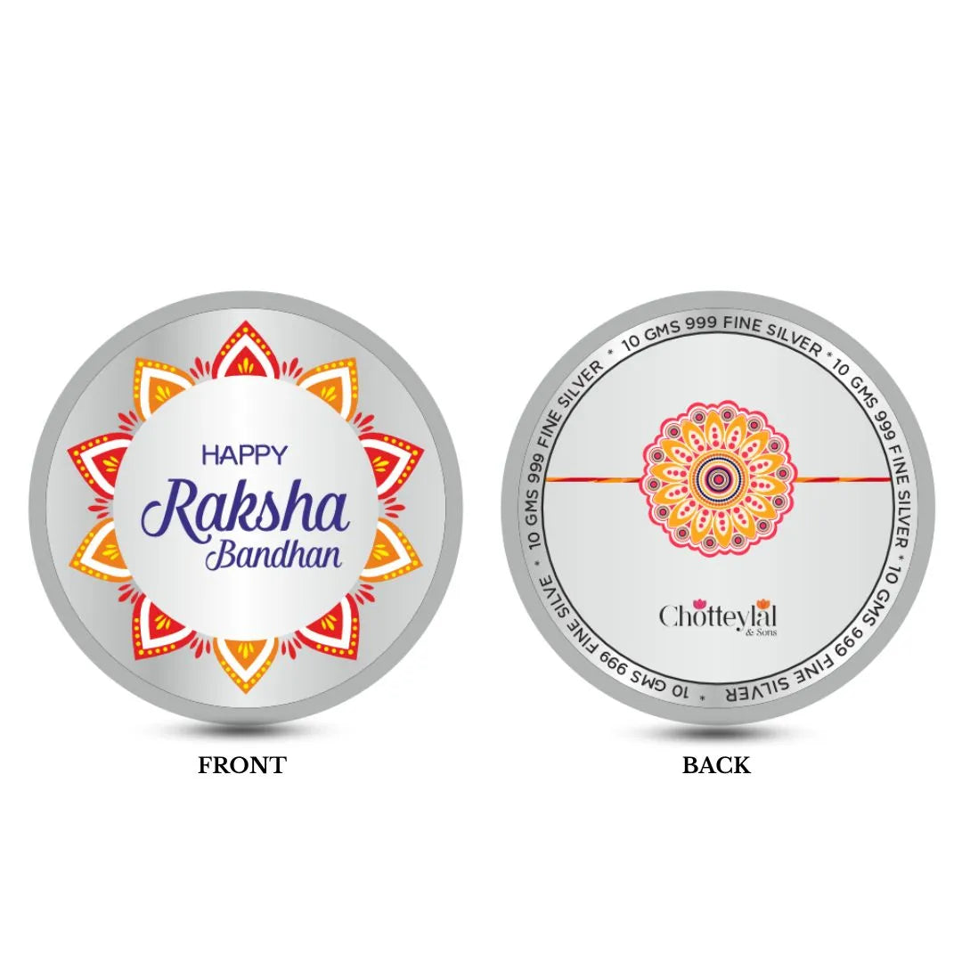 Happy Raksha Bandhan Box, 10gm UV Print Silver Coin With Rakhi Card - 999 Purity Silver Coin