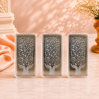 Leaf in Hand 200 gm Premium Banyan Tree 999 Pure Silver Bar with Elegant Gift Box