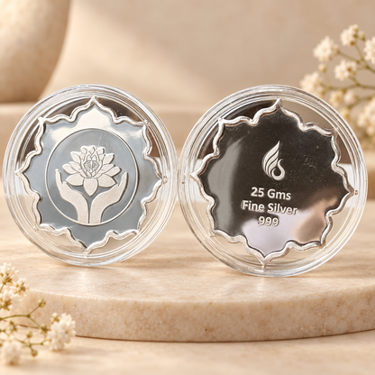 Lotus In Hand, Silver Color, Lotus Shape