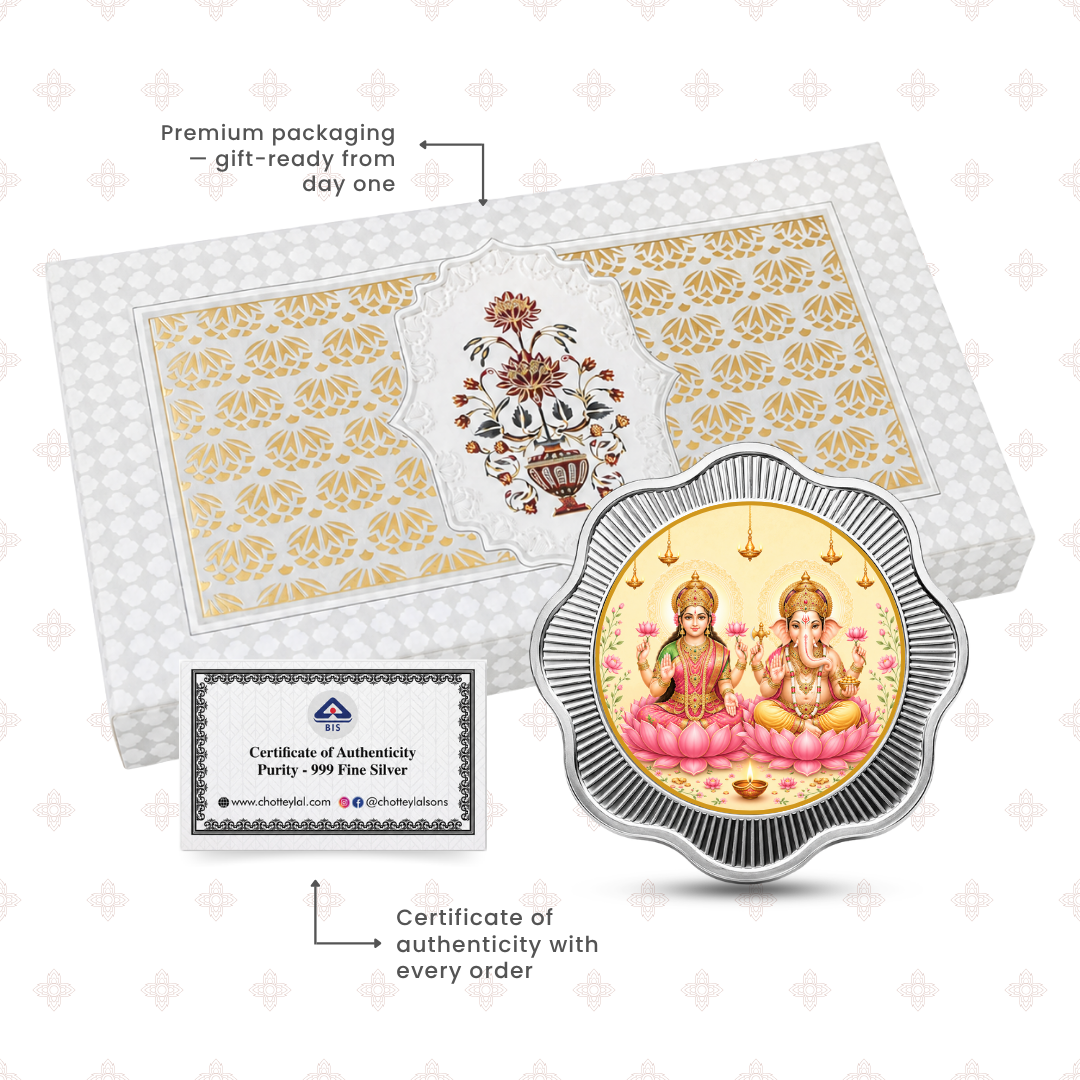 50g 999 Fine Silver Lakshmi Ganesh Coin | Elegant Gift