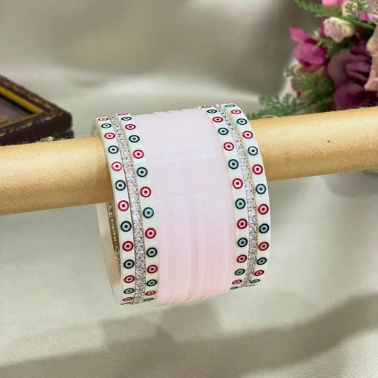 Minimalist White Bridal Chooda With AD Bangles Dulhan Chura Set