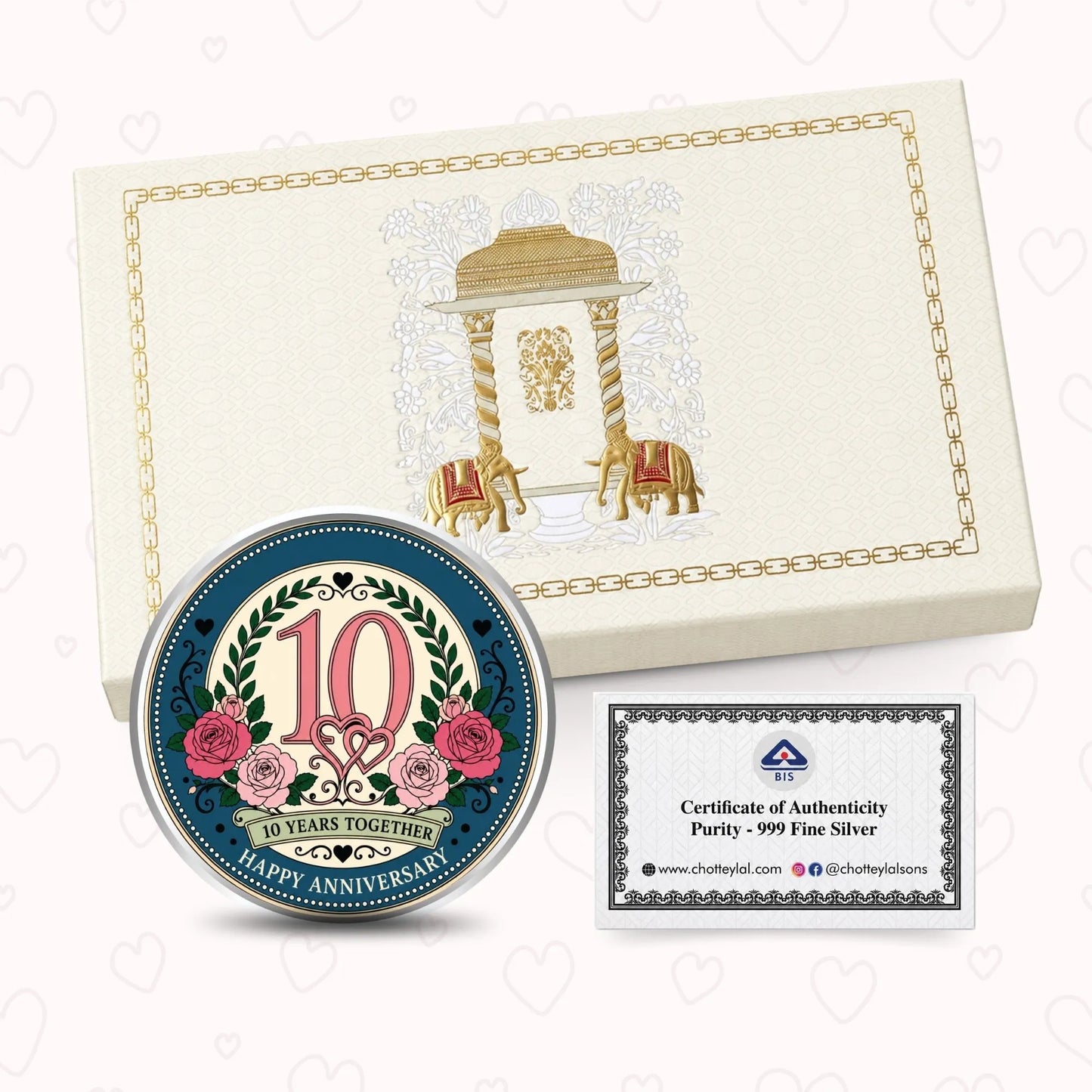 Chotteylal & Sons Customised 10th Anniversary Silver Coin
