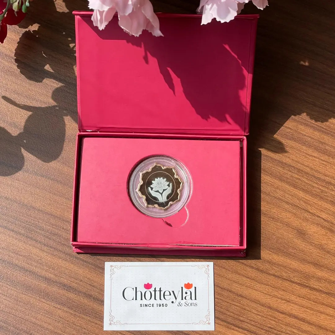 Lotus In Hand, Rose Gold Finish, Lotus Shape, Single (5 Gram), 999 Purity Silver Coin - Ready To Ship