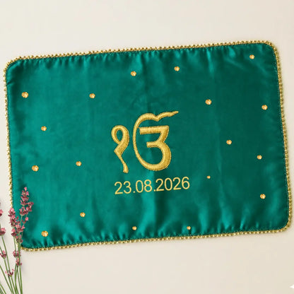 Green Ik Onkar Motif Mehendi Mat With 1 Line Text