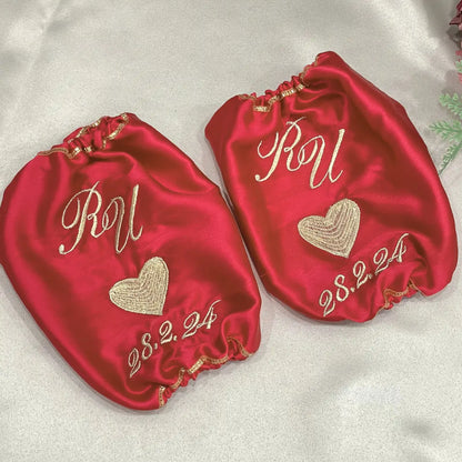 Heart Satin Red Chooda Cover With Date & Initials | Chotteylal and Sons
