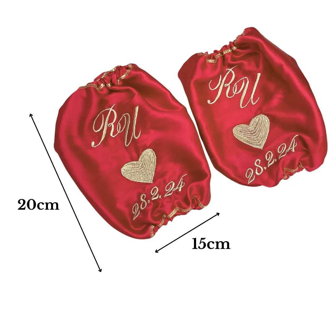 Heart Satin Red Chooda Cover With Date & Initials | Chotteylal and Sons