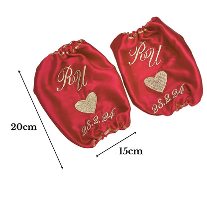 Heart Satin Red Chooda Cover With Date & Initials | Chotteylal and Sons