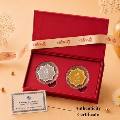 Best Wishes Lotus Box, Lotus Shape Coin & Design - Set of 2 Coins (5 g Each, Total 10 g)