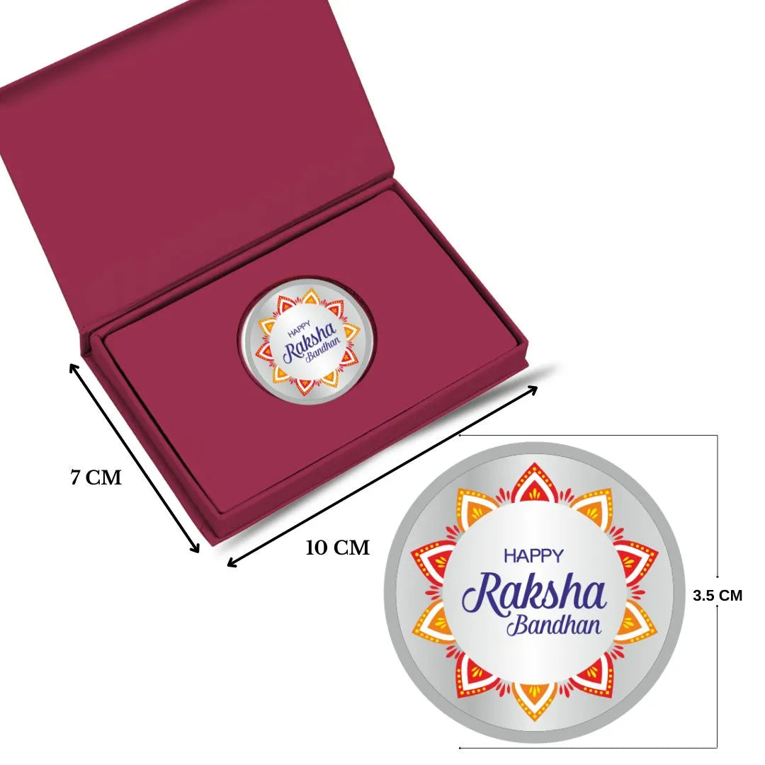 Happy Raksha Bandhan Box, 10gm UV Print Silver Coin With Rakhi Card - 999 Purity Silver Coin