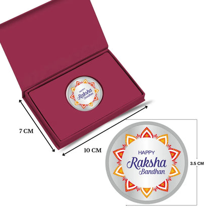 Happy Raksha Bandhan Box, 10gm UV Print Silver Coin With Rakhi Card - 999 Purity Silver Coin