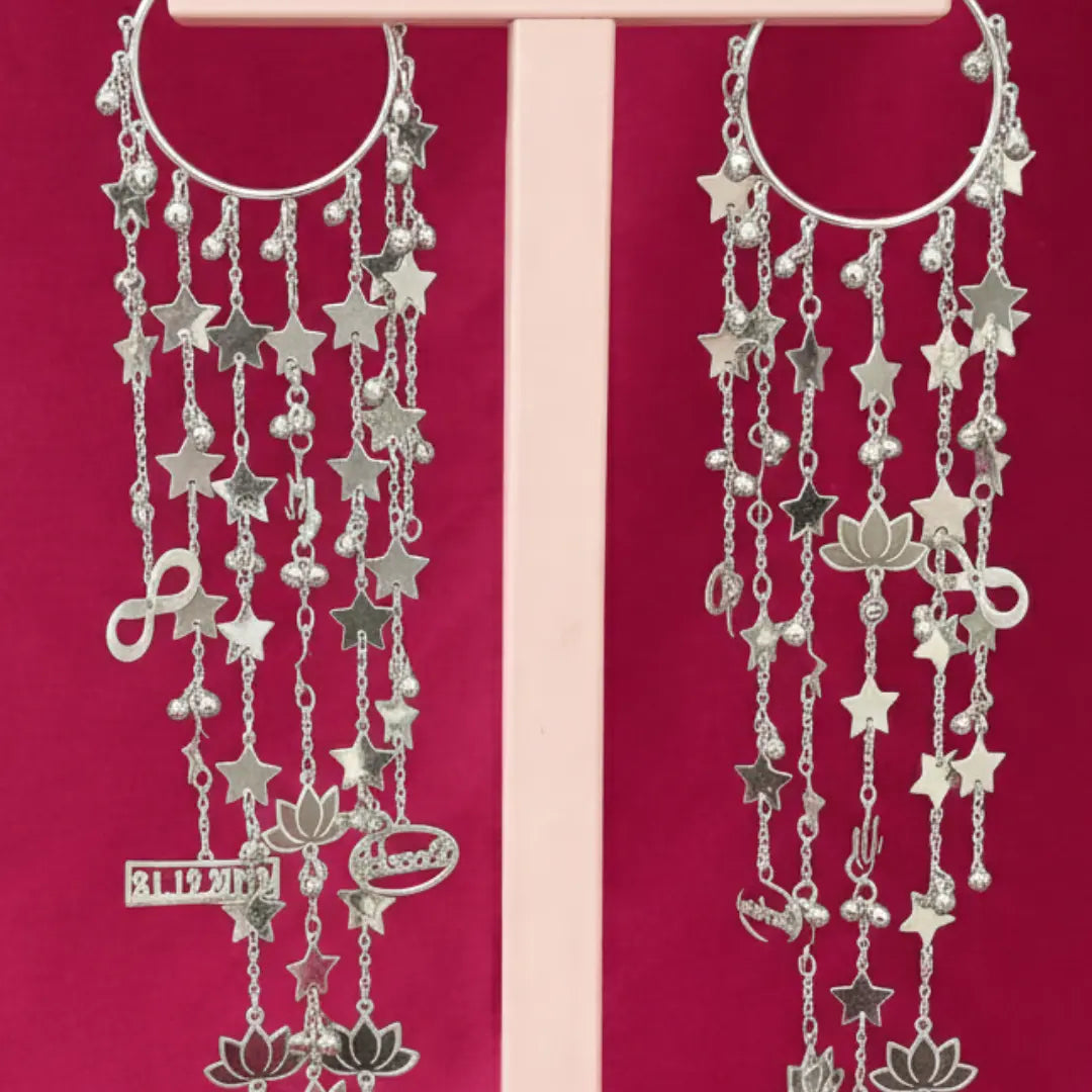 Silver Bollywood Inspired Starry Nights Bridal Kaleera - Customizable With Unique Charms