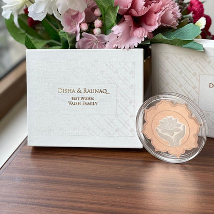 Lotus In Hand Design, Rose Gold Finish, Lotus Shape (50 Grams), 999 Purity Silver Coin - Customizable Packaging