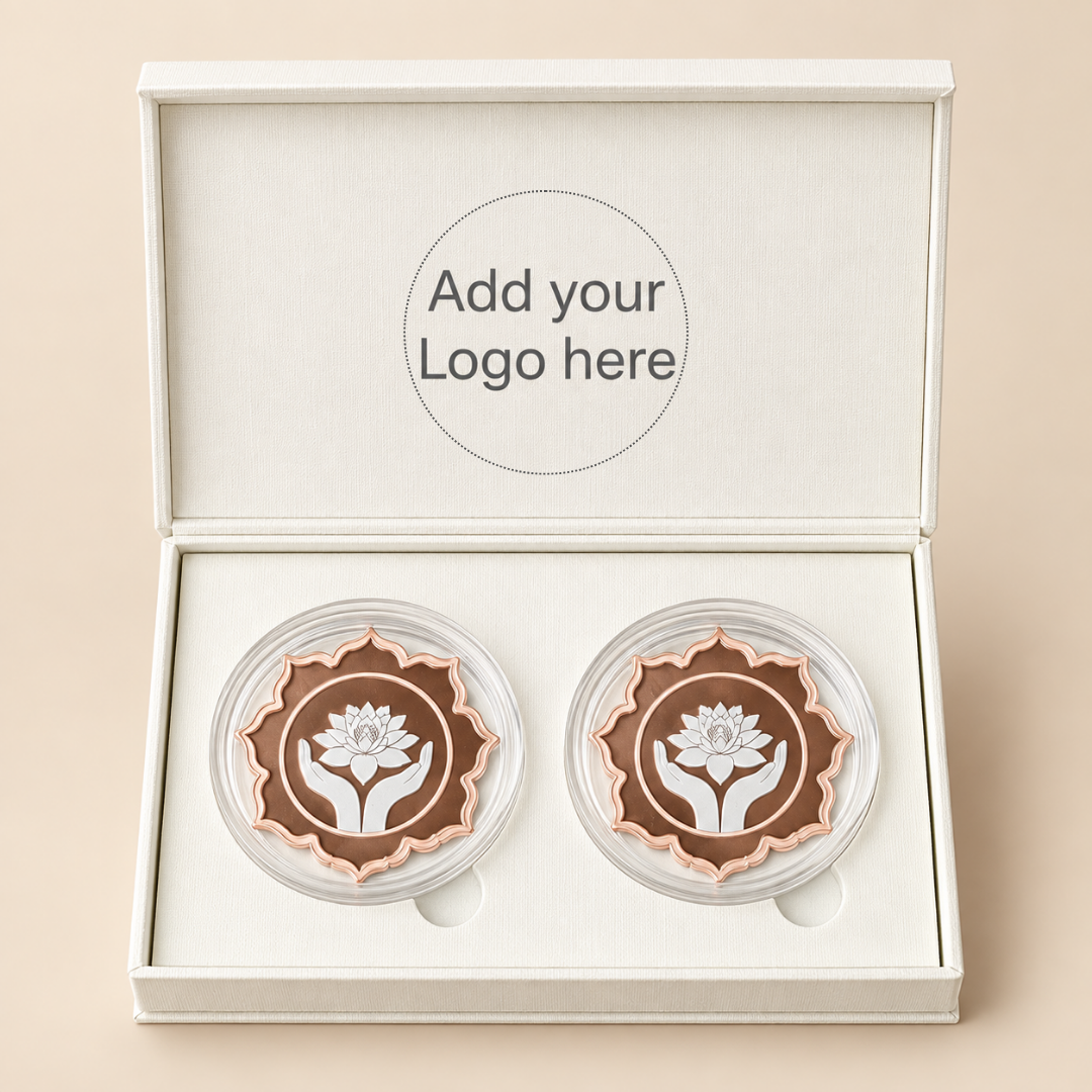 Lotus In Hand, Rose Gold, Lotus Shape, Set  of 2 Coins (50 gs Each), 999 Purity Silver Coin - Ready To Ship Wedding Gifts