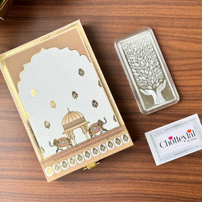 Leaf In Hand, Silver, Bar Shape, 100 GM, 999 Purity Silver Coin – Ready To Ship