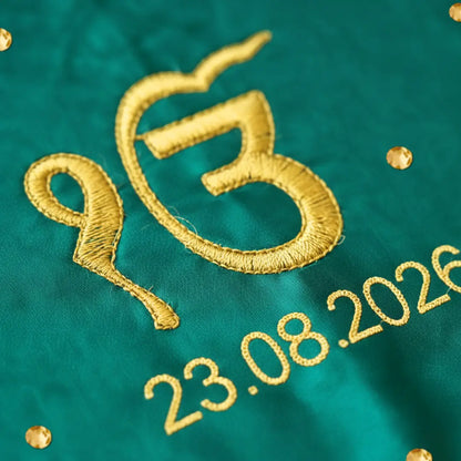 Green Ik Onkar Motif Mehendi Mat With 1 Line Text