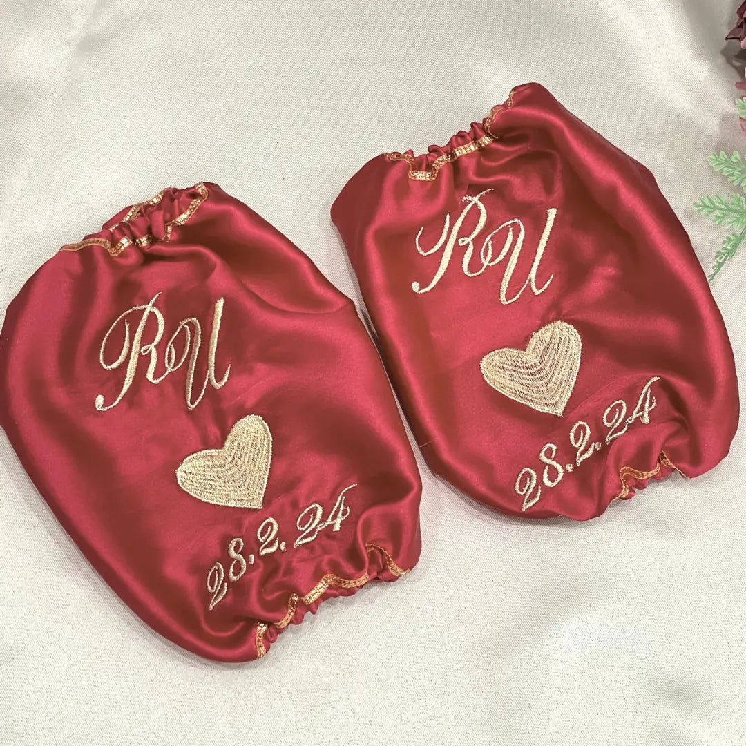 Heart Satin Maroon Chooda Cover With Date & Initials | Chotteylal and Sons