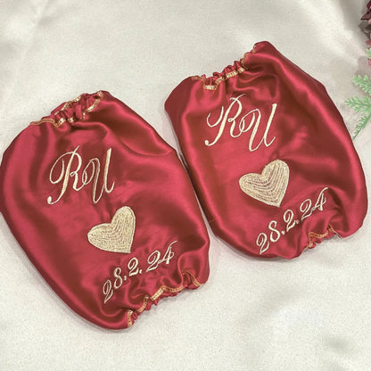 Heart Satin Maroon Chooda Cover With Date & Initials | Chotteylal and Sons