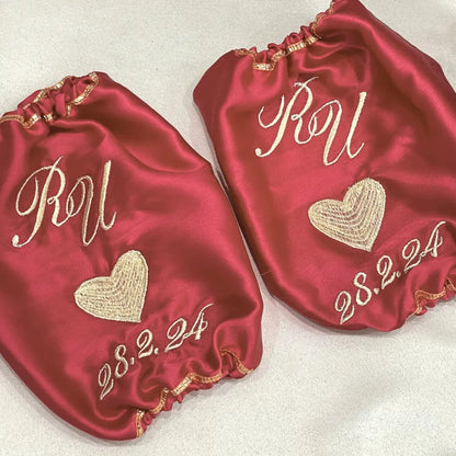 Heart Satin Maroon Chooda Cover With Date & Initials | Chotteylal and Sons