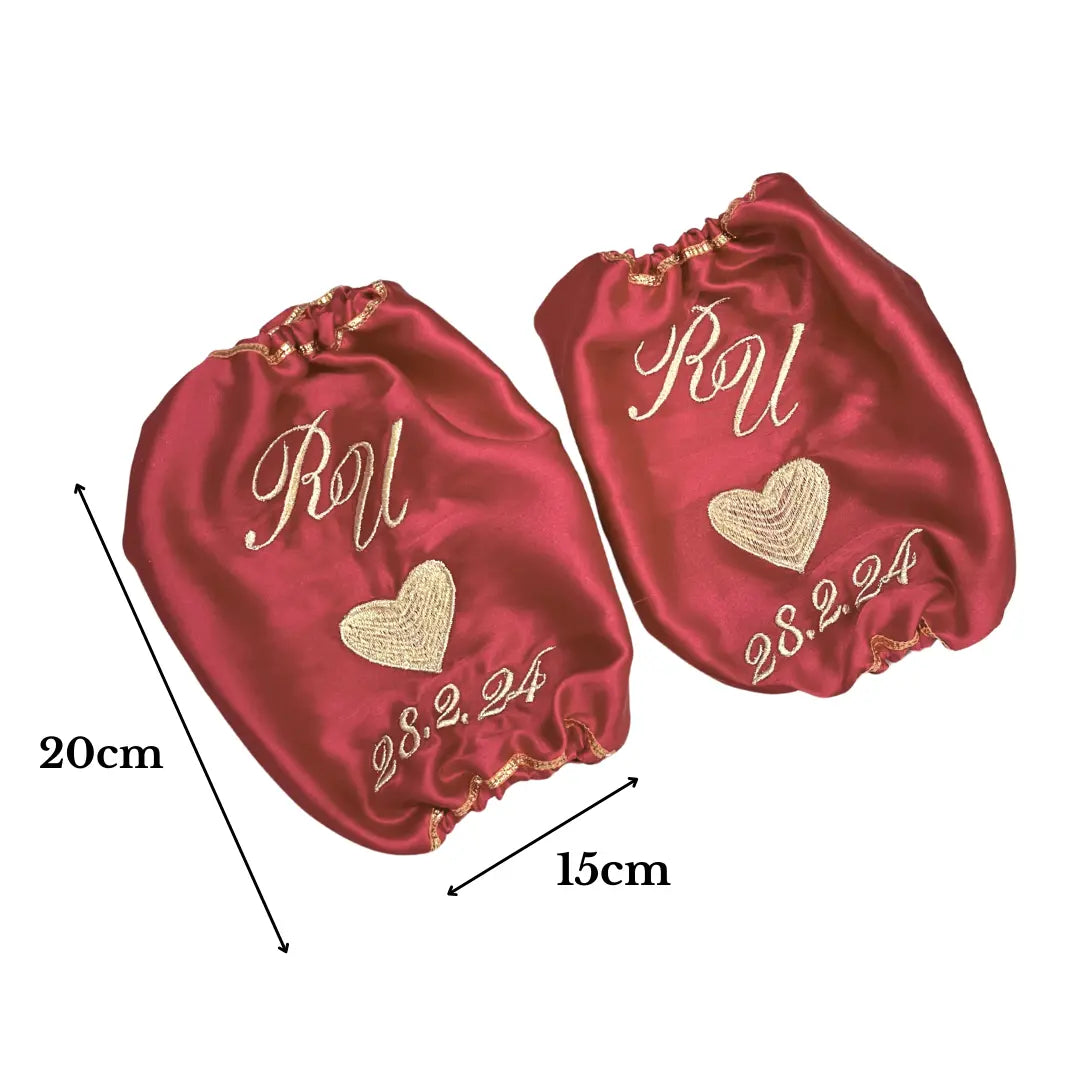 Heart Satin Maroon Chooda Cover With Date & Initials | Chotteylal and Sons