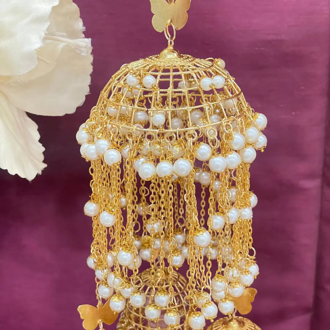 Golden Pearl & Pink Tassels Long Bridal Kaleera