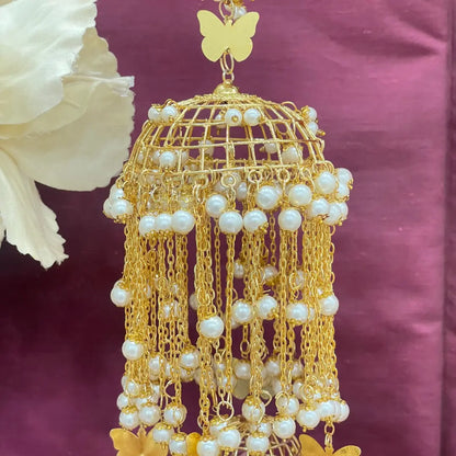 Golden Pearl & Pink Tassels Long Bridal Kaleera