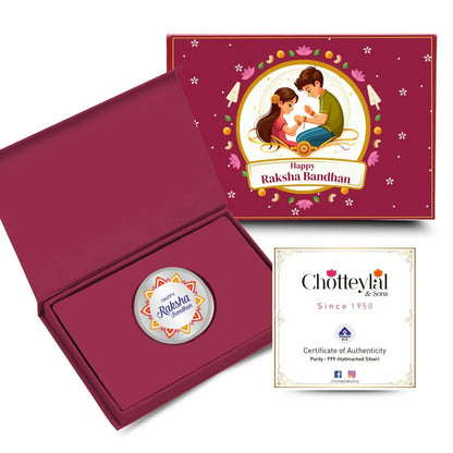 Happy Raksha Bandhan Box, 10gm UV Print Silver Coin With Rakhi Card - 999 Purity Silver Coin