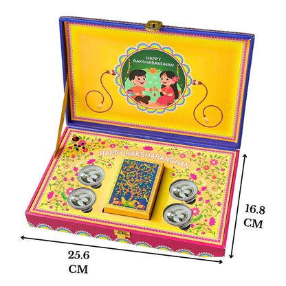 Raksha Bandhan Musical Box With 40 Gram Silver Coin (10 gram each) and Playing Cards - 999 Purity Silver Coins