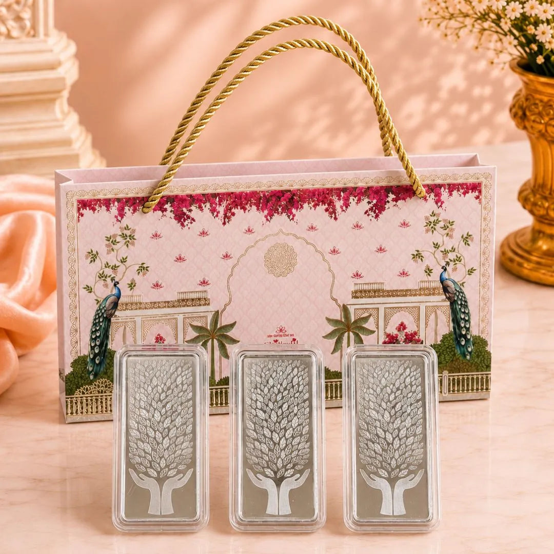 Leaf in Hand 200 gm Premium Banyan Tree 999 Pure Silver Bar with Elegant Gift Box