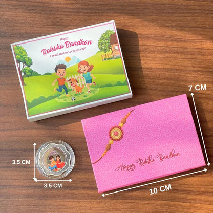 Sibling Goals, Happy Raksha Bandhan Box, Floral UV Print 5gm Silver Coin - 999 Purity Silver Coin