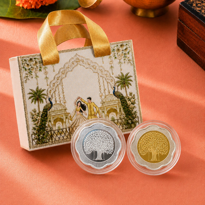 Flower Banyan Tree 5g Each Silver Coin Pair Gift with Premium Carry Bag