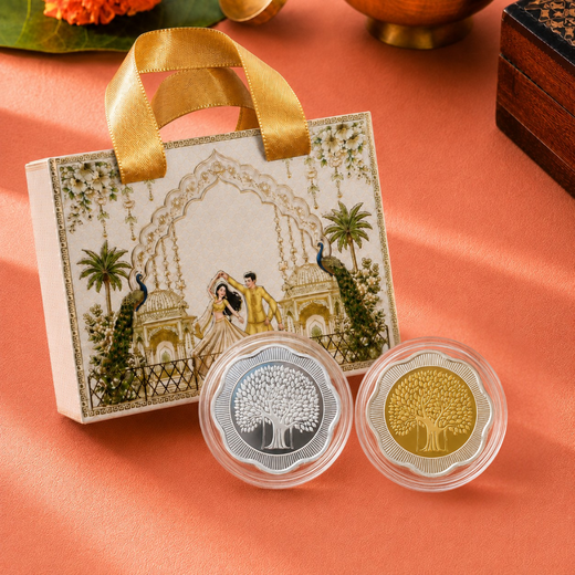 Flower Banyan Tree 5g Each Silver Coin Pair Gift with Premium Carry Bag