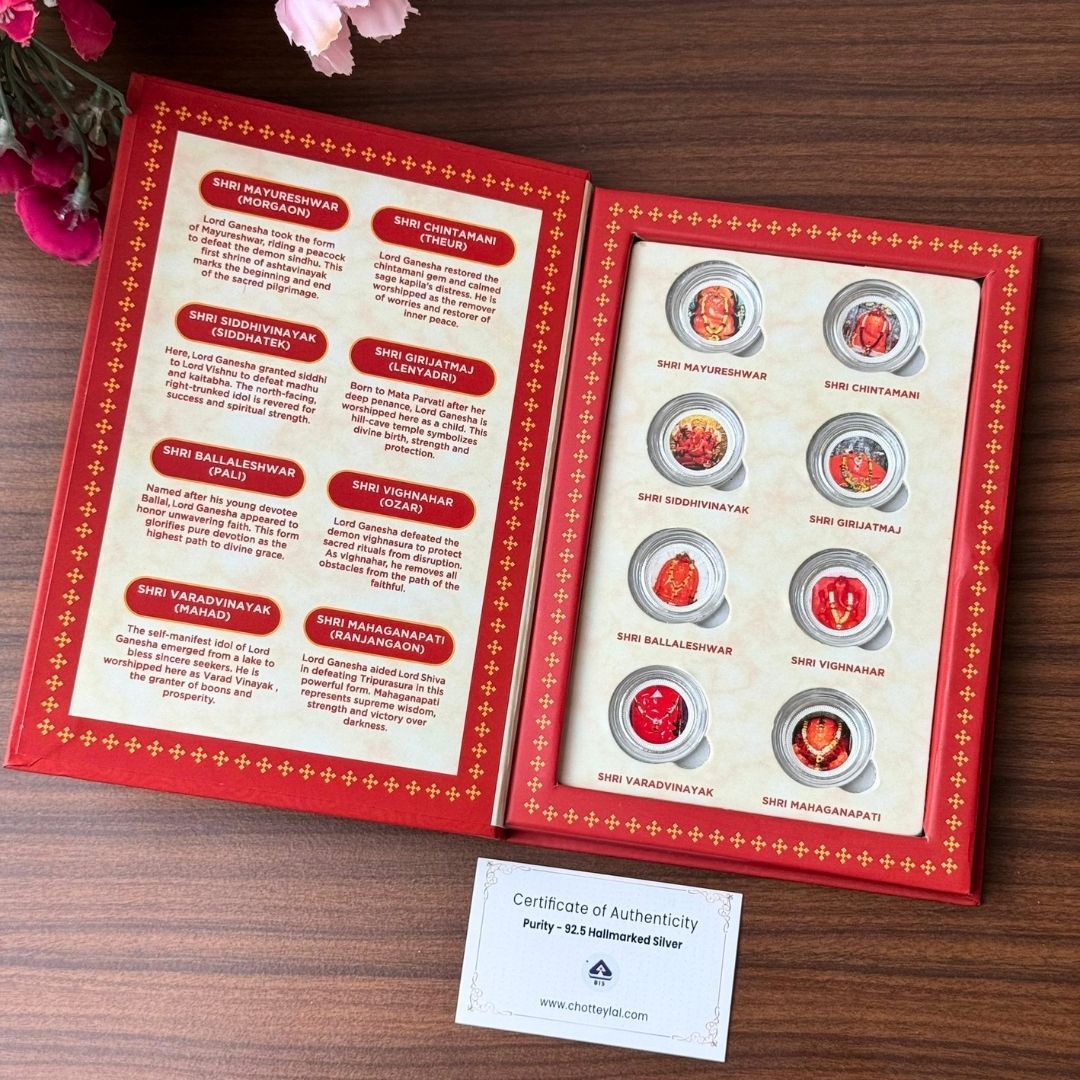 Ashtvinayak, Silver, 8 GM (1 Gram Each), UV Printed, 999 Purity Silver Coin