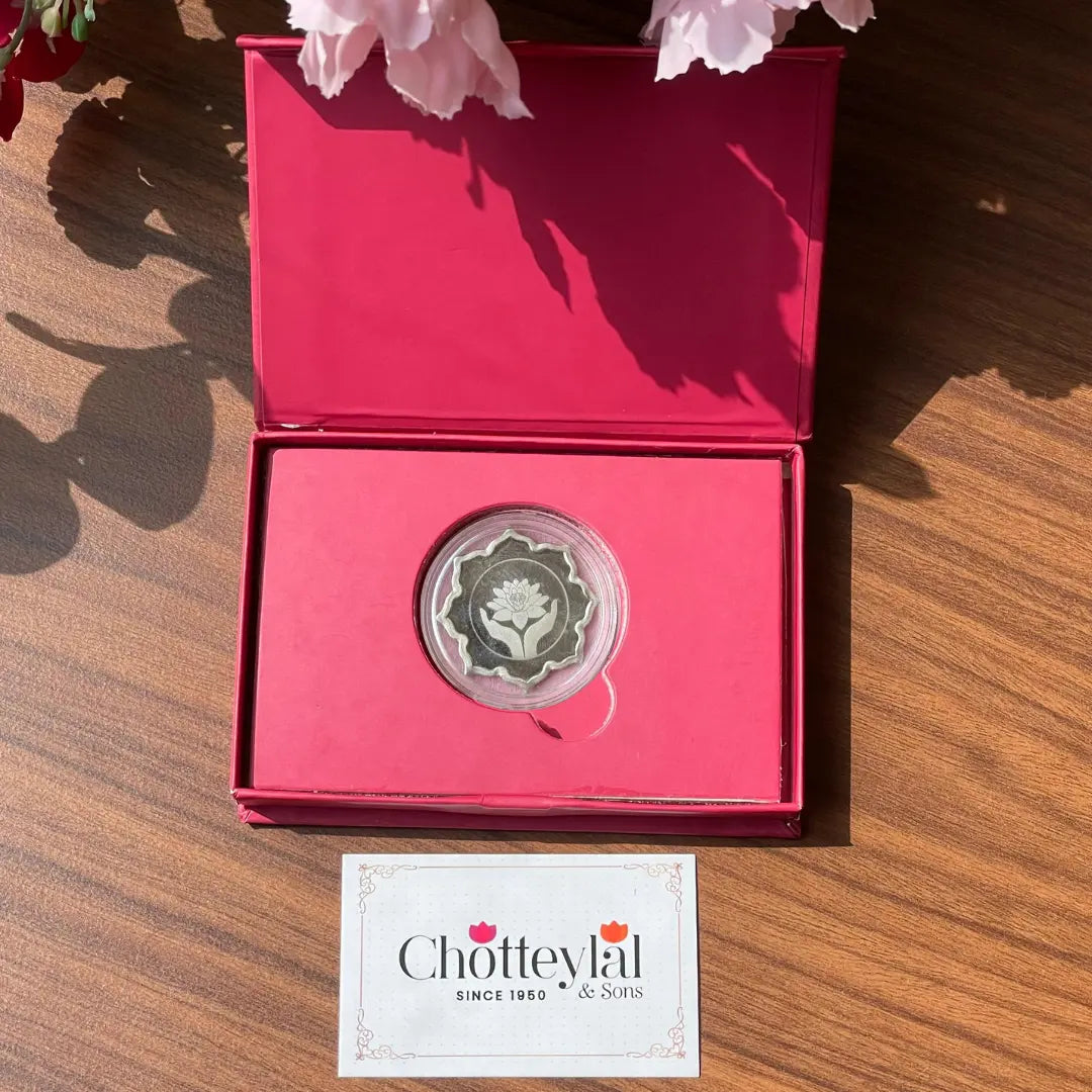 Lotus In Hand, Silver Finish, Lotus Shape, Single (5 Gram), 999 Purity Silver Coin - Ready To Ship