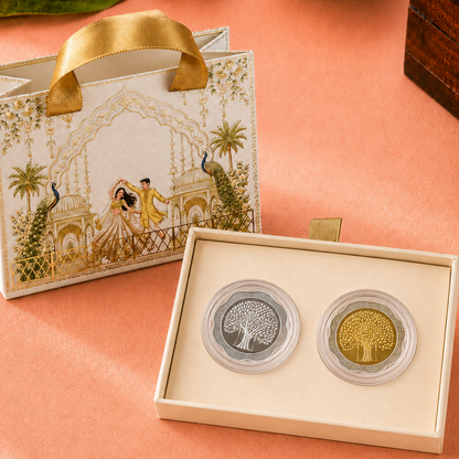 Flower Banyan Tree 5g Each Silver Coin Pair Gift with Premium Carry Bag