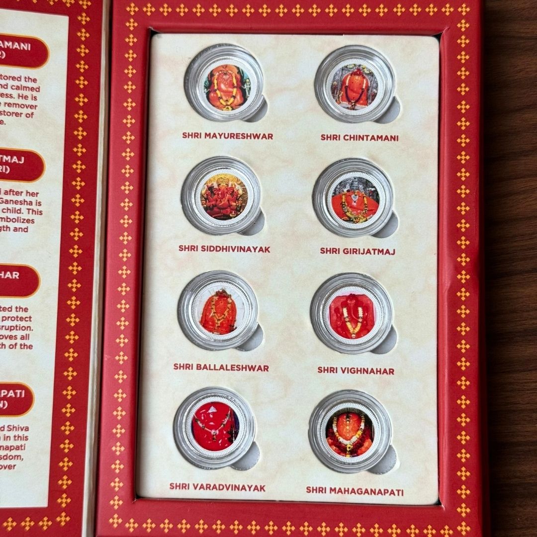 Ashtvinayak, Silver, 8 GM (1 Gram Each), UV Printed, 999 Purity Silver Coin