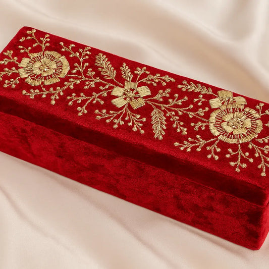 Dark Red/Maroon Velvet Chooda Box | Bange Box With Floral Design