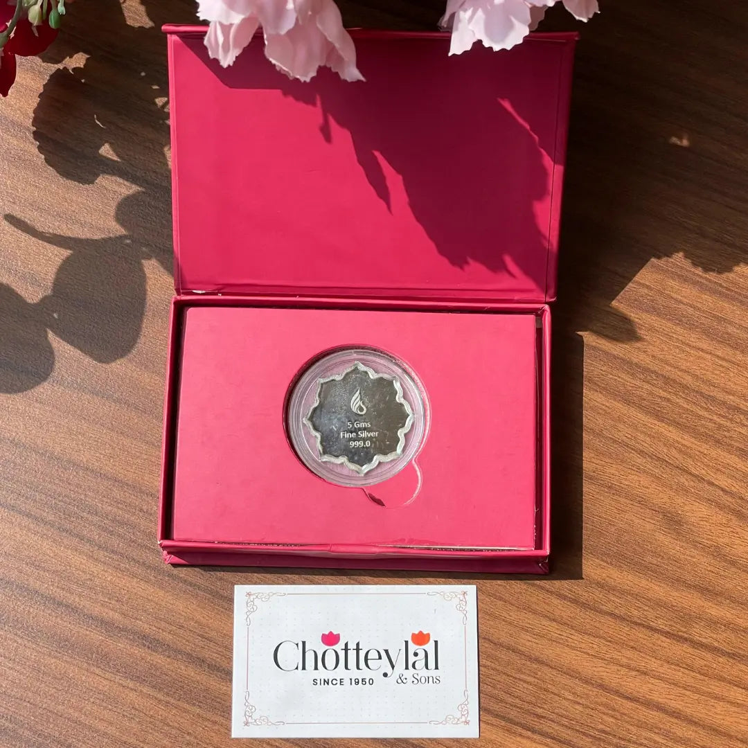 Lotus In Hand, Silver Finish, Lotus Shape, Single (5 Gram), 999 Purity Silver Coin - Ready To Ship