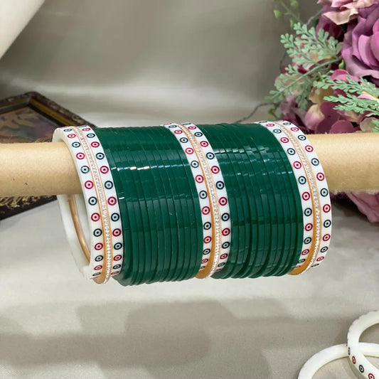 Punjabi Green Chooda With White Dots & Simmer Bangles Bridal Chura Design